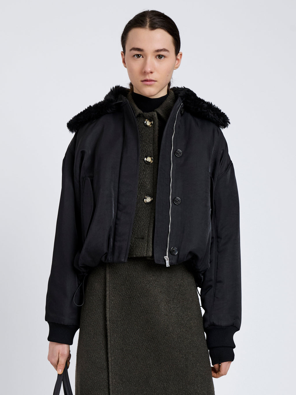 Vadra Women's Bomber Jacket | Recycled Nylon Twill with Faux Shearling 1
